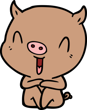 Bir insan tarafından çizilmiş mutlu çizgi film oturma domuzu