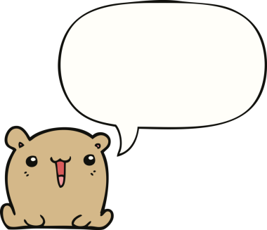 Bir insan tarafından çizilmiş konuşma balonu olan sevimli çizgi film ayısı.