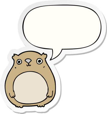 Bir insan tarafından çizilmiş baloncuk çıkartmalı çizgi film ayısı.