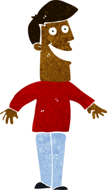 Bir insan tarafından çizilmiş sırıtan bir çizgi film adamı.