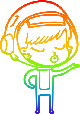 Gökkuşağı gradyan çizgi çizimi Bir insan tarafından çizilmiş güzel astronot kız