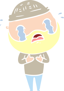 Düz renkli çizgi film sakallı adam bir insan tarafından çizilmiş ağlıyor.