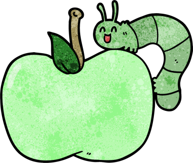 bir insan tarafından çizilmiş elma ve böcek çizgi filmi