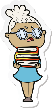 Çizgi film çıkartması. Bir insan tarafından çizilmiş rahatsız bir kadın.