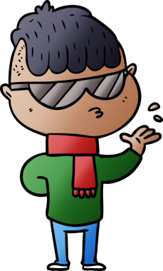 Bir insan tarafından çizilmiş güneş gözlüğü takan çizgi film çocuğu.