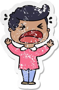 Bir insan tarafından çizilmiş bağıran bir karikatür çıkartması.