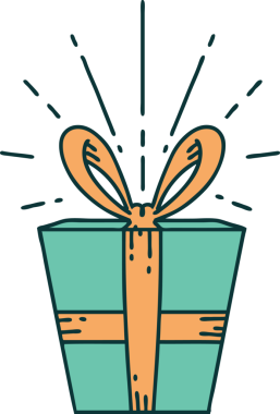 Bir insan tarafından çizilmiş geleneksel dövme stili bir Noel hediyesi.