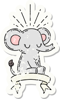 Dövme stili eski bir çıkartma. Bir insan tarafından çizilmiş şirin bir fil.