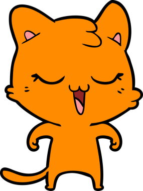 Bir insan tarafından çizilmiş mutlu çizgi film kedisi.