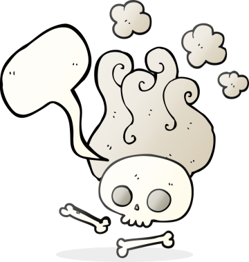 Bir insan tarafından çizilmiş serbest konuşma balonu karikatür kafatası ve kemikler