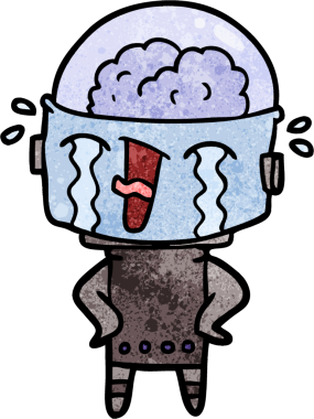 Bir insan tarafından çizilmiş ağlayan robot çizgi film.