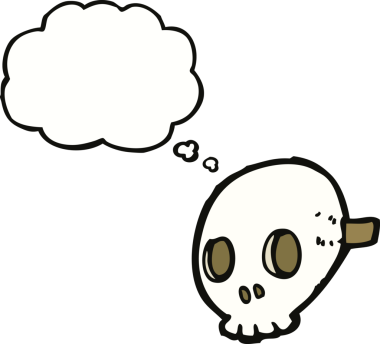 Bir insan tarafından çizilmiş düşünce baloncuklu kafatası maskesi.