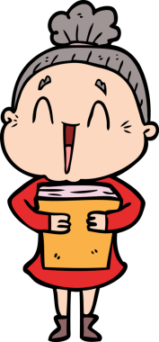 Bir insan tarafından çizilmiş mutlu yaşlı kadın çizgi filmi.