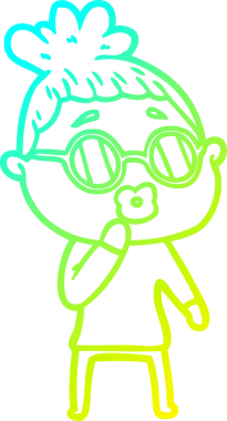 Bir insan tarafından çizilmiş gözlüklü bir karikatür kadın çizimi.