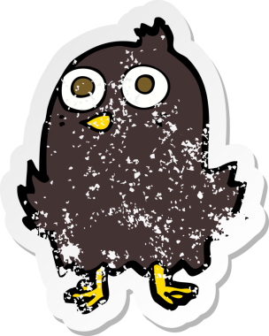 Bir insan tarafından çizilmiş komik bir karikatür kuşunun gerilmiş çıkartması.