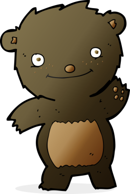 Bir insan tarafından çizilmiş siyah ayı yavrusunu sallayan çizgi film.