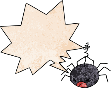 Bir insan tarafından çizilmiş eski dokuda konuşma baloncuğu olan cadılar bayramı örümceği çizgi filmi.