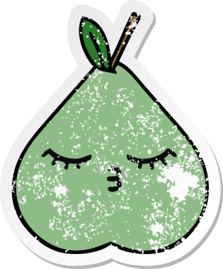 Bir insan tarafından çizilmiş yeşil armut karikatürünün sıkıntılı çıkartması.