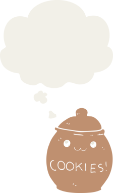 insan tarafından çizilmiş düşünce baloncuklu karikatür kurabiye kavanozu.