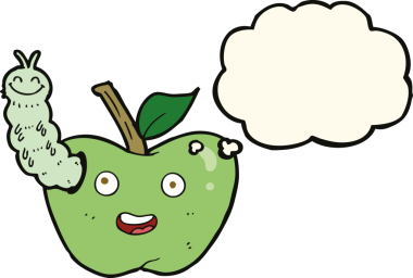 Bir insan tarafından çizilmiş düşünce baloncuklu bir elma.