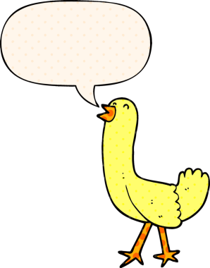 Bir insan tarafından çizilmiş çizgi roman tarzında konuşma baloncuğu olan çizgi film kuşu.