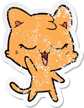 Bir insan tarafından çizilmiş mutlu çizgi film kedisinin sıkıntılı çıkartması.