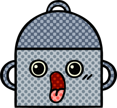 Bir insan tarafından çizilmiş yemek tenceresinin çizgi romanı.