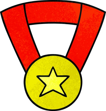 Bir insan tarafından çizilmiş altın madalyanın retro grunge desenli karikatürü