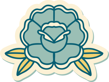 Bir insan tarafından çizilmiş geleneksel bir çiçek stiliyle dövme çıkartması.