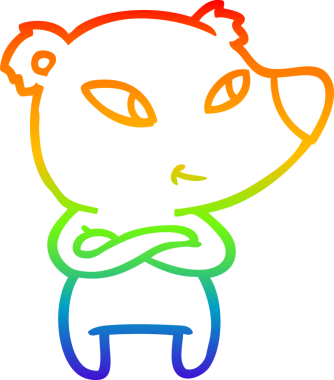 Bir insan tarafından çapraz kollu şirin bir ayının çizdiği gökkuşağı gradyanı.