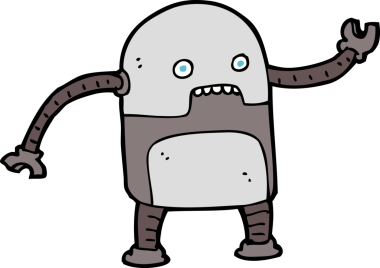 Bir insan tarafından çizilmiş komik çizgi film robotu