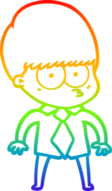 Bir insan tarafından çizilmiş gömlek ve kravat giyen sinirli bir çizgi film çocuğunun çizimi.