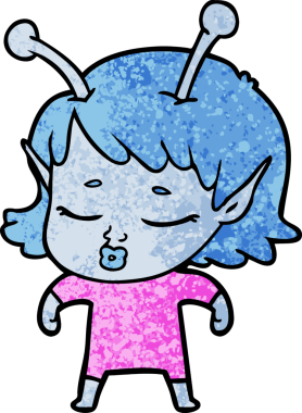 Bir insan tarafından çizilmiş sevimli uzaylı kız çizgi filmi.