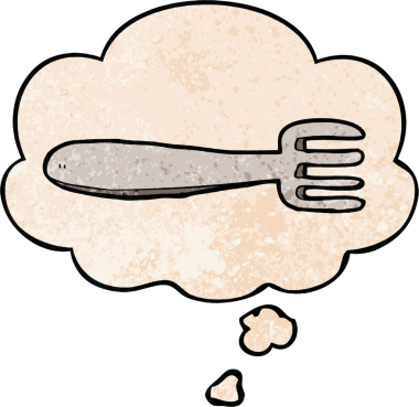 bir insan tarafından çizilmiş grunge desen biçiminde düşünce baloncuğu ile çizgi film çatalı