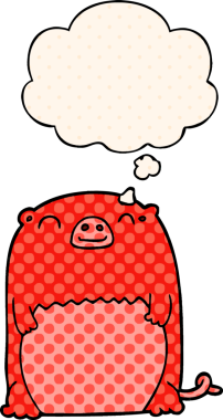 Çizgi roman tarzında düşünce baloncuğu olan çizgi film yaratığı bir insan tarafından çizildi.