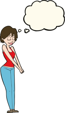 Bir insan tarafından çizilmiş düşünce balonlu çizgi film içerikli kadın.