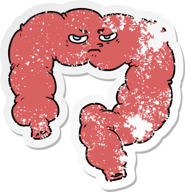 Bir insanın çizdiği kızgın bağırsak karikatürünün sıkıntılı çıkartması.