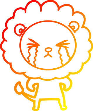 Bir insan tarafından çizilmiş, ağlayan bir aslanın çizgi çizimi.