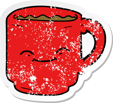 Bir insan tarafından çizilmiş bir kahve fincanının sıkıntılı çıkartması.