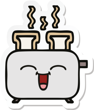 Bir insan tarafından çizilmiş bir tost makinesinin şirin bir karikatürü.