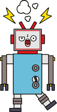 Bir insan tarafından çizilmiş kırık bir robotun şirin çizgi filmi.