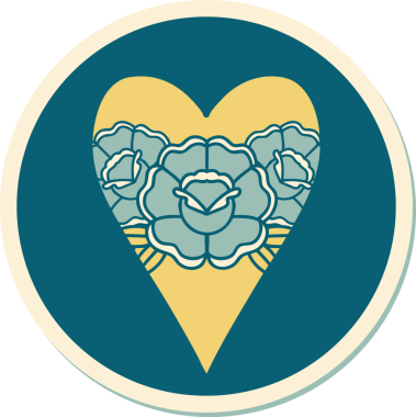 Geleneksel kalp stili dövme çıkartması ve bir insan tarafından çizilmiş çiçekler.