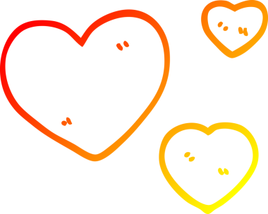 Bir insan tarafından çizilmiş aşk kalplerinin çizgi çizimi.