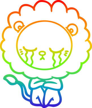 Gökkuşağı gradyan çizgisi bir insan tarafından çizilmiş ağlayan bir aslanın çizimi