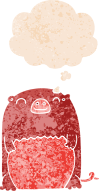 Düşünce baloncuğu ve grunge ile çizgi film yaratığı bir insan tarafından çizilmiş tedirgin retro tarzı