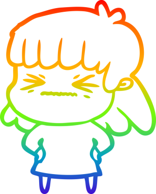 Gökkuşağı gradyan çizimi bir insan tarafından çizilmiş kızgın bir kız çizgi filmi