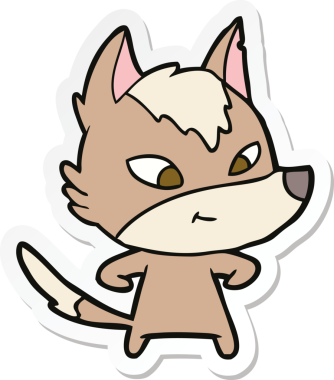 Bir insan tarafından çizilmiş dost canlısı bir kurt çizgi filminin çıkartması.