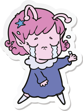 Bir insan tarafından çizilmiş ağlayan uzaylı bir kızın çıkartması.