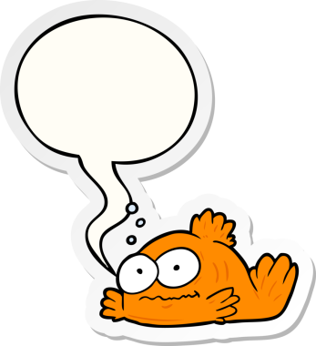 Bir insan tarafından çizilmiş konuşma balonu etiketli komik bir Japon balığı.