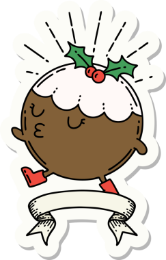 Bir insan tarafından çizilmiş dövme stili puding karakteri çıkartması.